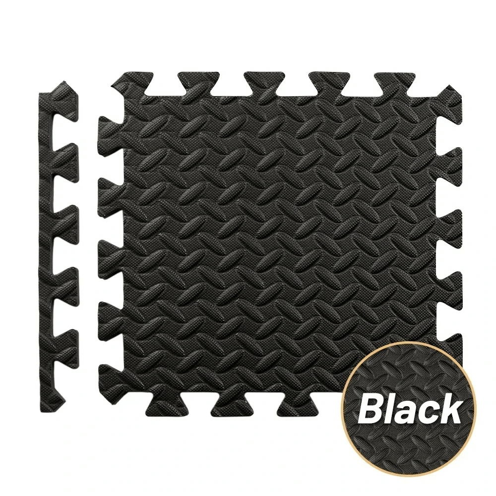 Black Waterproof Interlocking Mats for Home Gym and Play - SF3475, featuring non-slip EVA foam tiles for safe exercise flooring.